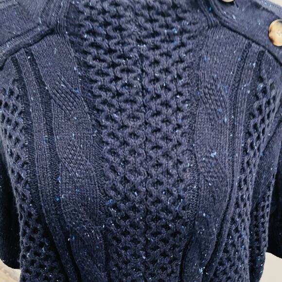 Talbots Navy Blue Cotton Blend Cable Knit Button Sweater Poncho Sz M (A0132) - Picture 3 of 7